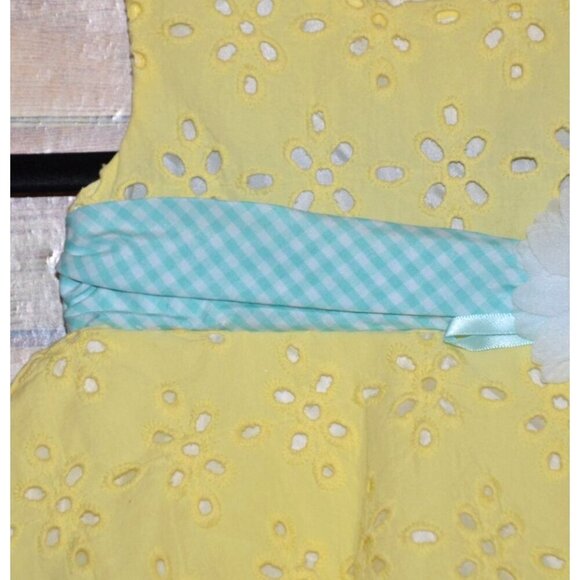 NWT Blueberi Boulevard Girls 12M Yellow Eyelet Lace Dress Plaid Belt with Daisy - Picture 4 of 12